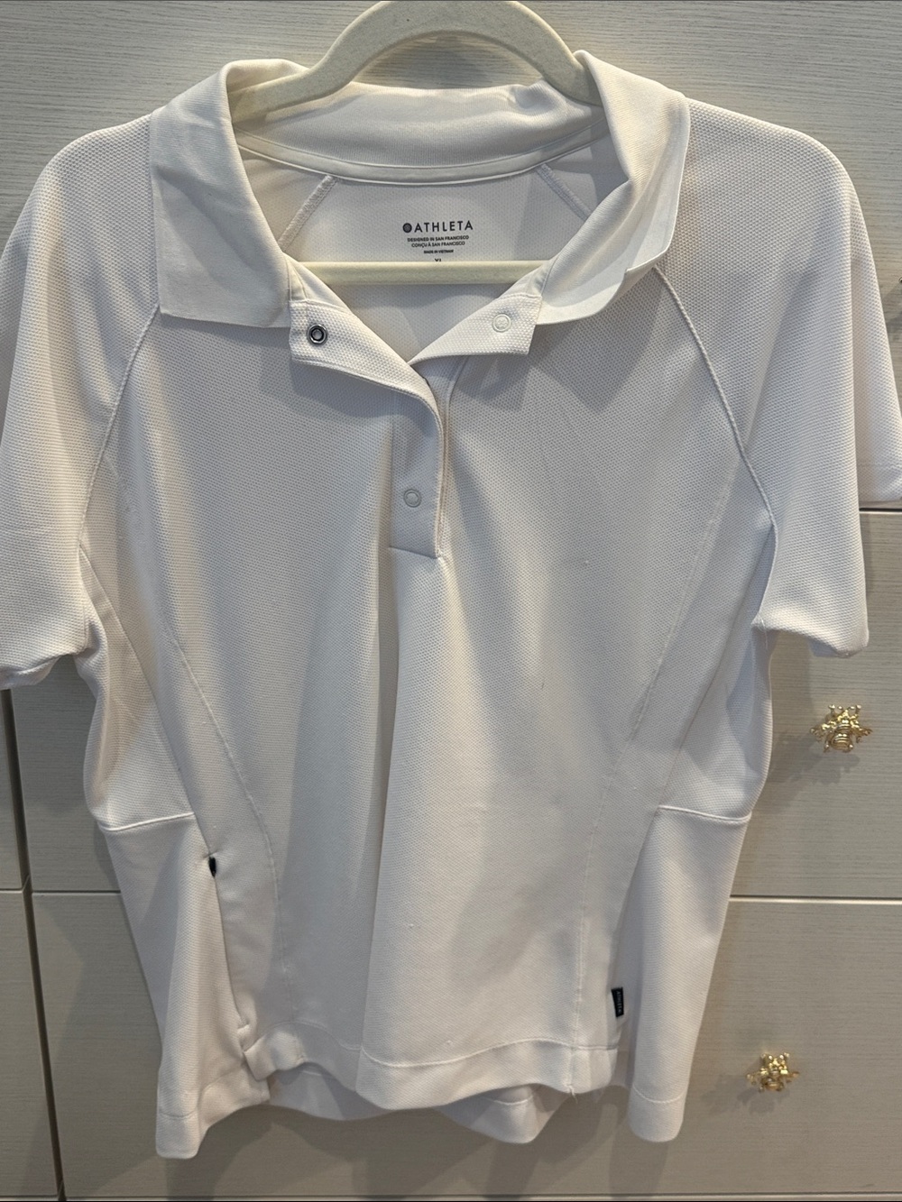Athleta White Performance Snap Polo with side pocket